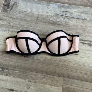 Ardene Pink and Black Strapless Swim Bikini Top